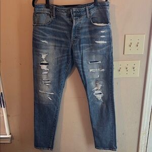 AMERICAN EAGLE AIRFLEX DISTRESSED REDLINE SELVEDGE JEANS 34/32
